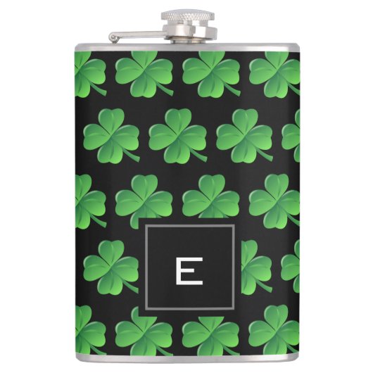 Saint Patricks Day Lucky Shamrock Pattern Monogram Heupfles (Voorkant)