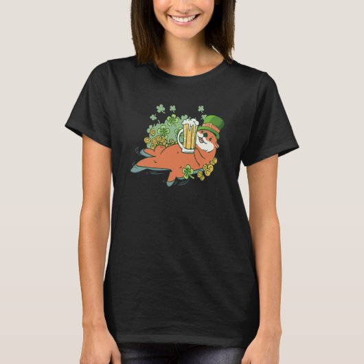 Saint Patricks Day Otter Animal Kids Shamrock T-shirt (Voorkant)