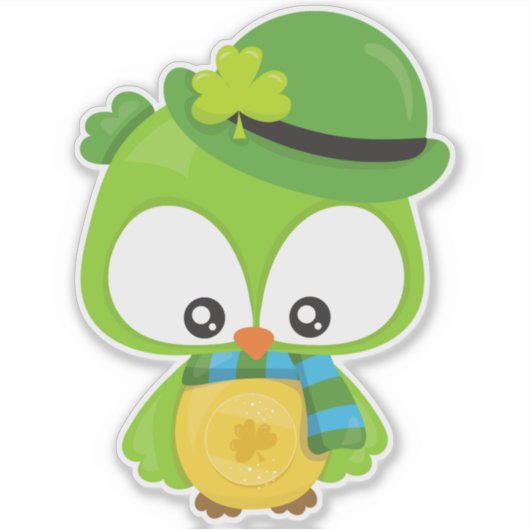 Saint Patrick's Day Owl, Clovers, Leprechaun Pet Sticker (Voorkant)