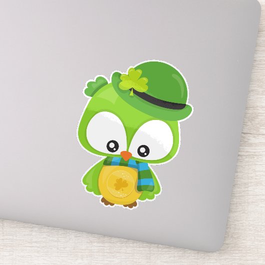 Saint Patrick's Day Owl, Clovers, Leprechaun Pet Sticker (Detail)