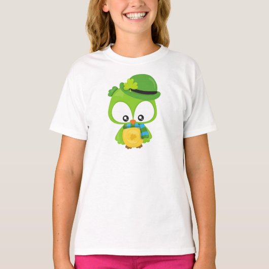 Saint Patrick's Day Owl, Clovers, Leprechaun Pet T-shirt (Voorkant)