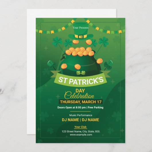 Saint Patrick's Day Party Invitation Flyer Kaart (Voorkant / Achterkant)