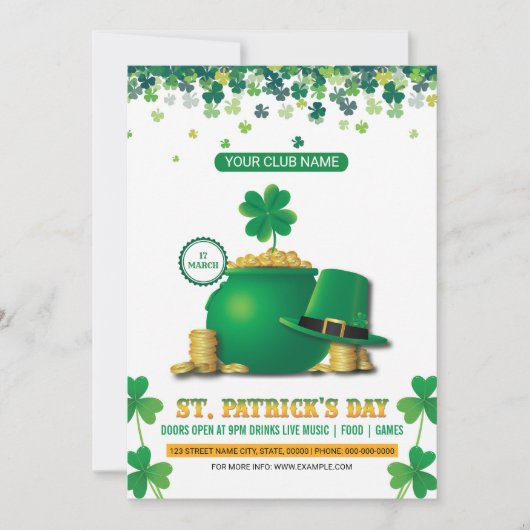Saint Patricks Day Party Invitation Kaart (Voorkant)
