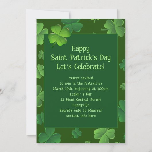 Saint Patricks Day Party Uitnodiging Sjabloon (Voorkant)