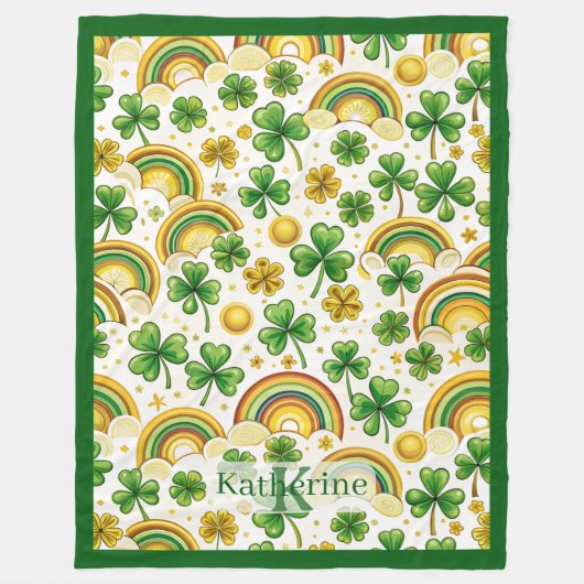 Saint Patrick's Day Pot met Goud Regenboog Shamroc Fleece Deken (Voorkant)