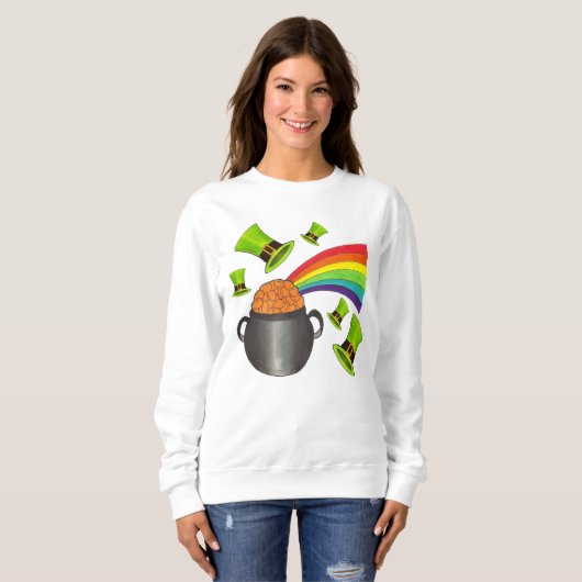 Saint Patrick's Day Pot o Gold Rainbow Leprechaun Trui (Voorkant volledig)