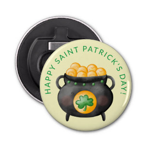 Saint Patrick's Day Pot of Gold Party Button Flesopener