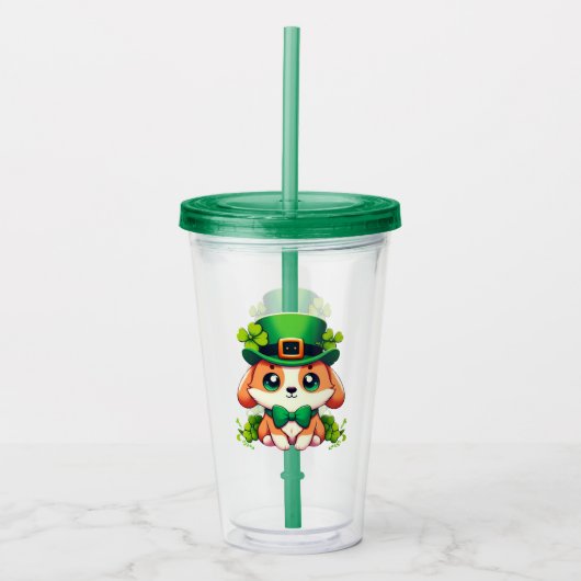 Saint Patricks' Day puppy Acryl Drinkbeker (Voorkant)