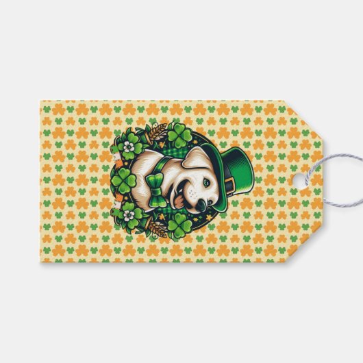 Saint Patrick's Day Schattige Dog Cadeaulabel (Voorkant (Horizontaal))
