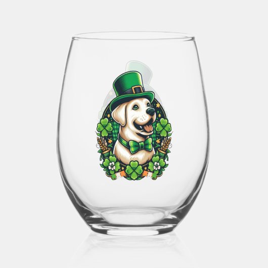 Saint Patrick's Day Schattige Dog Wijnglas Zonder Voet (Achterkant)