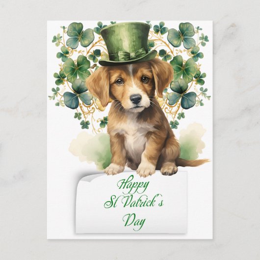 Saint Patrick's Day Schattigee Ierse puppy Feestdagenkaart (Voorkant)
