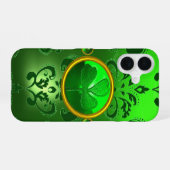 SAINT PATRICK'S DAY SHAMROCK GREEN DAMASK iPhone 16 HOESJE (Achterkant horizontaal)