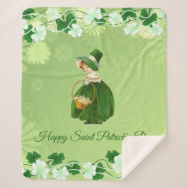 Saint Patricks Day Shamrocks Cute Lucky Girl Green Sherpa Deken