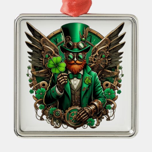 Saint Patrick's Day steampunk klaver Metalen Ornament (Voorkant)
