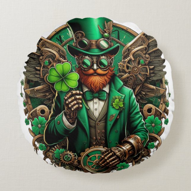 Saint Patrick's Day steampunk klaver Rond Kussen (Voorkant)
