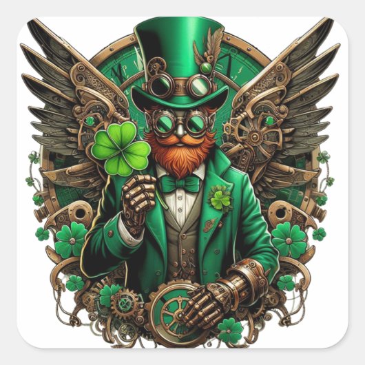Saint Patrick's Day steampunk klaver Vierkante Sticker (Voorkant)