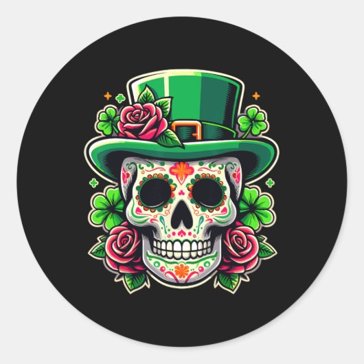 Saint Patricks Day Sugar Skull La Catrina St Peddy Ronde Sticker (Voorkant)