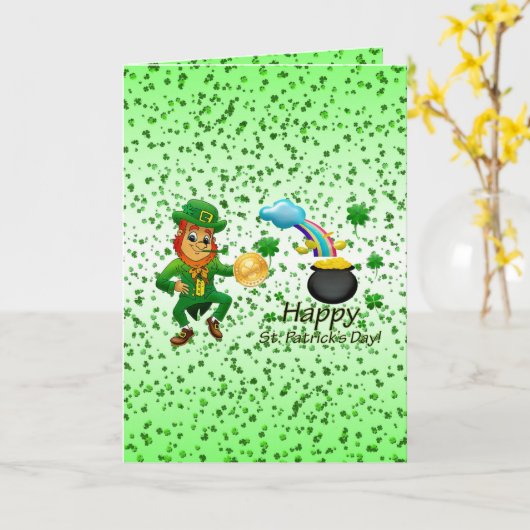 Saint Patrick's Day Wenskaart Leprechaun Kaart (Gele Bloem)