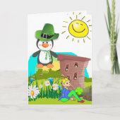 Saint Patrick's Day Wenskaart Pinguïn Floral Kaart (Voorkant)