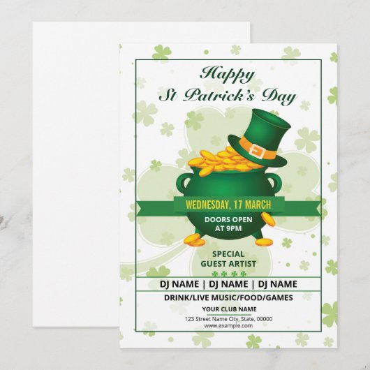 Saint Patricks Flyer-uitnodiging Kaart (Voorkant / Achterkant)