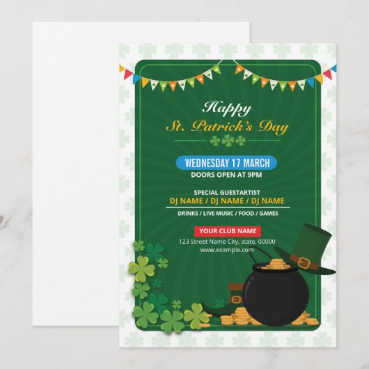 Saint Patricks Flyer-uitnodiging Kaart (Voorkant / Achterkant)