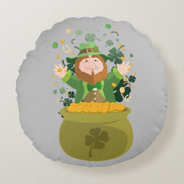 Saint Patrick's Leprechaun Rond Kussen (Voorkant)