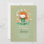 Saint Patricks Lucky Birthday Girl Shamrock Glitte Kaart (Voorkant)