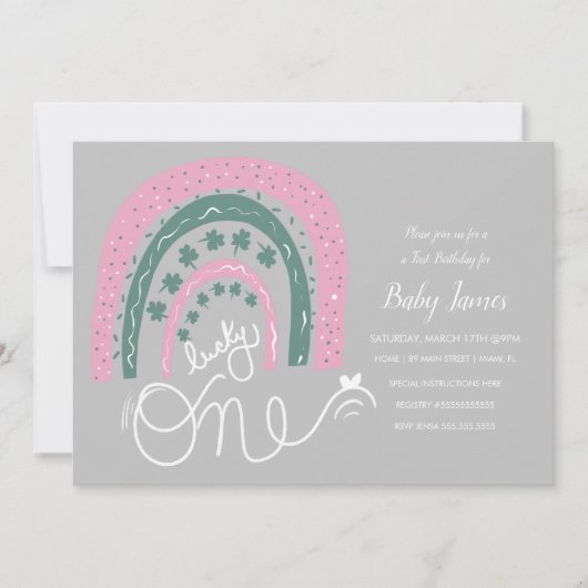 Saint Patricks Lucky Birthday Hand Drawn regenbow Kaart (Voorkant)