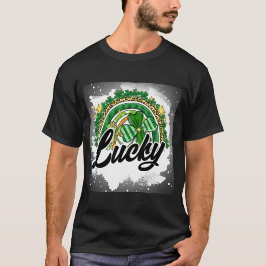 Saint Patrick's Lucky Four Leaf C Green Rainbow T-shirt (Voorkant)