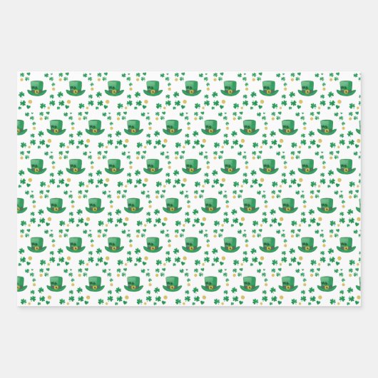 Saint Patrick's Lucky Leprechaun, Munt en Klavers Inpakpapier Vel (Voorkant 3)