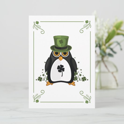 Saint Patrick's Penguin Feestdagenkaart (Staand voorkant)