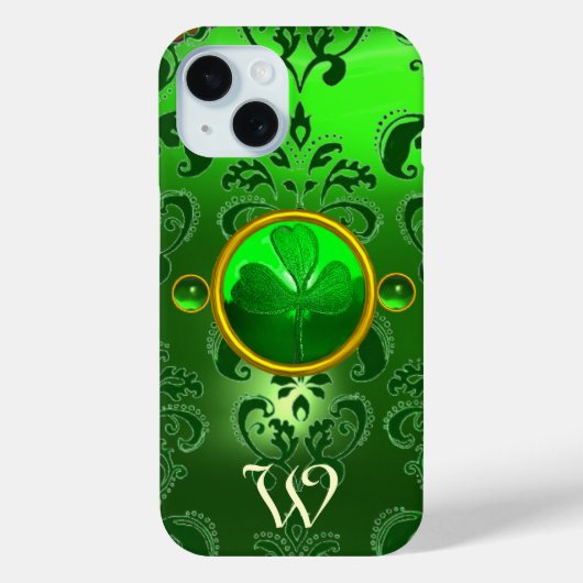 SAINT PATRICK'S SHAMROCK GREEN DAMASK MONOGRAM Case-Mate iPhone CASE (Achterkant)
