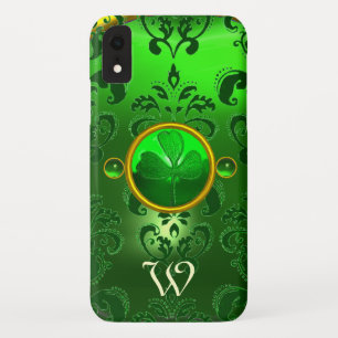 SAINT PATRICK'S SHAMROCK GREEN DAMASK MONOGRAM iPhone XR HOESJE