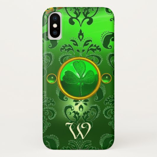 SAINT PATRICK'S SHAMROCK GREEN DAMASK MONOGRAM Case-Mate iPhone CASE (Achterkant)