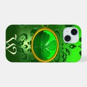 SAINT PATRICK'S SHAMROCK GREEN DAMASK MONOGRAM iPhone 15 CASE (Achterkant horizontaal)