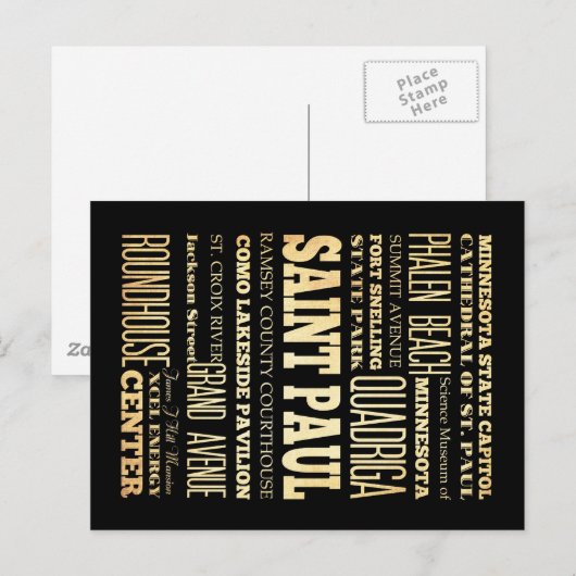 Saint Paul City of Minnesota State Typography Art Briefkaart (Voorkant / Achterkant)