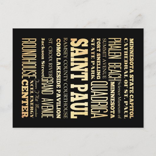 Saint Paul City of Minnesota State Typography Art Briefkaart (Voorkant)