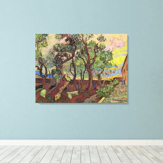 Saint Paul Hospital en Garden van Vincent van Gogh Canvas Afdruk (Insitu (Houten vloer))