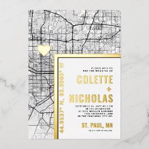 Saint Paul Love Locator   Stad thema bruiloft Folie Uitnodiging