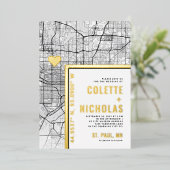 Saint Paul Love Locator | Stad thema bruiloft Folie Uitnodiging (Staand Voorkant)