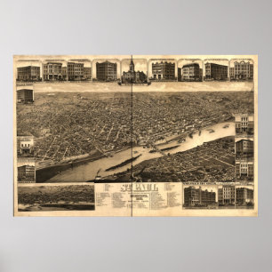 Saint Paul Minnesota 1883 Antiek Panoramische Kaar Poster