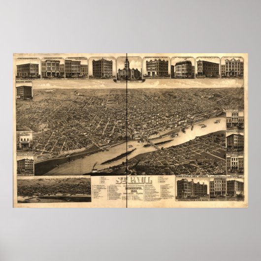 Saint Paul Minnesota 1883 Antiek Panoramische Kaar Poster (Voorkant)