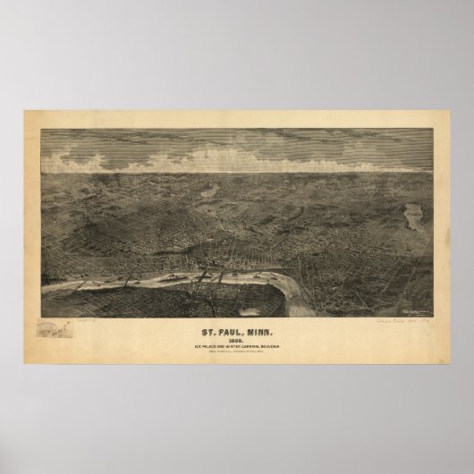 Saint Paul Minnesota 1887 Antiek Panoramische Kaar Poster (Voorkant)