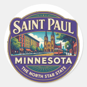 Saint Paul Minnesota Hoofdstad Retro Reis Herinner Ronde Sticker