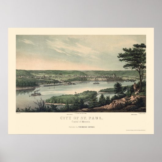 Saint Paul, MN Panoramic Map - 1853 Poster (Voorkant)
