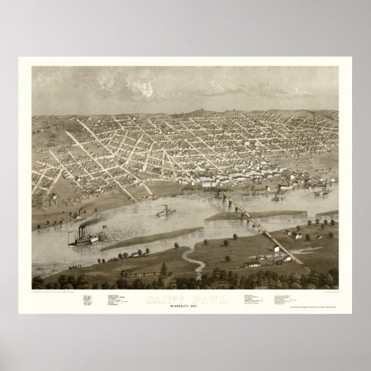Saint Paul, MN Panoramic Map - 1867 Poster (Voorkant)