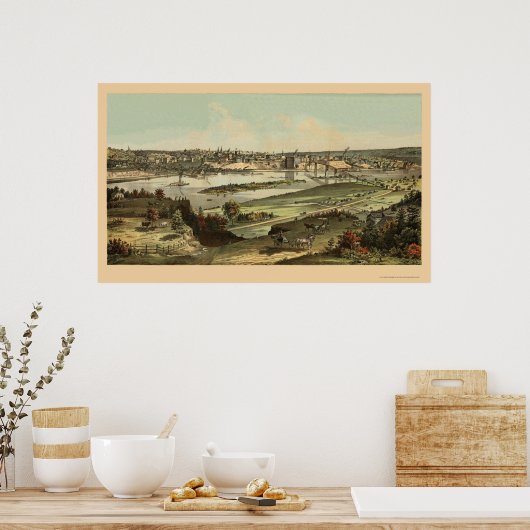 Saint Paul, MN Panoramic Map - 1874 Poster (Keuken)