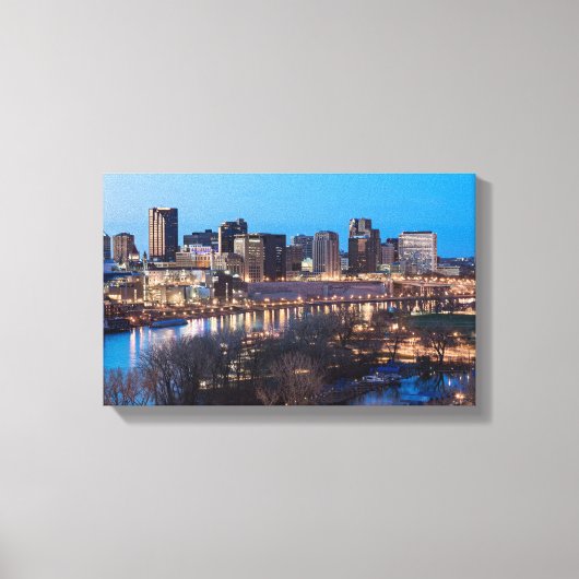 saint paul skyline en riverfront ' s nachts canvas afdruk (Voorkant)