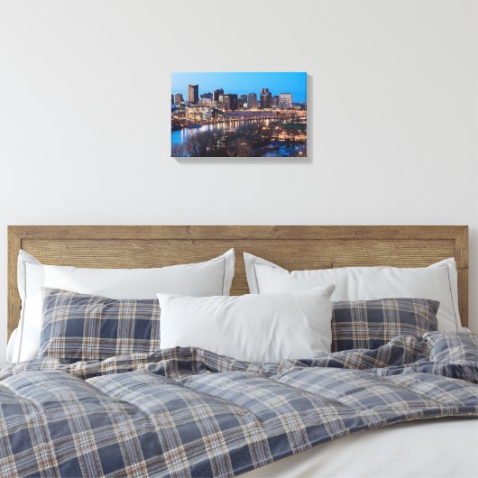 saint paul skyline en riverfront ' s nachts canvas afdruk (Insitu (Slaapkamer))
