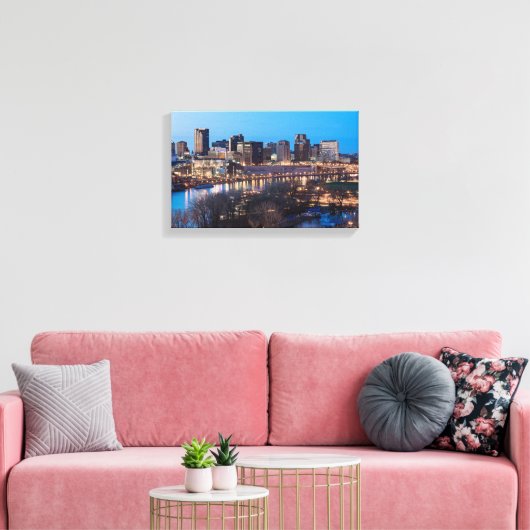 saint paul skyline en riverfront ' s nachts canvas afdruk (Insitu (Woonkamer))